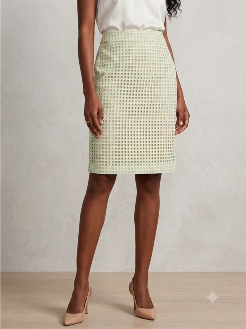Ann Taylor Petites 2 Green Eyelet Straight Lined Pencil Skirt Suit Classic 2P